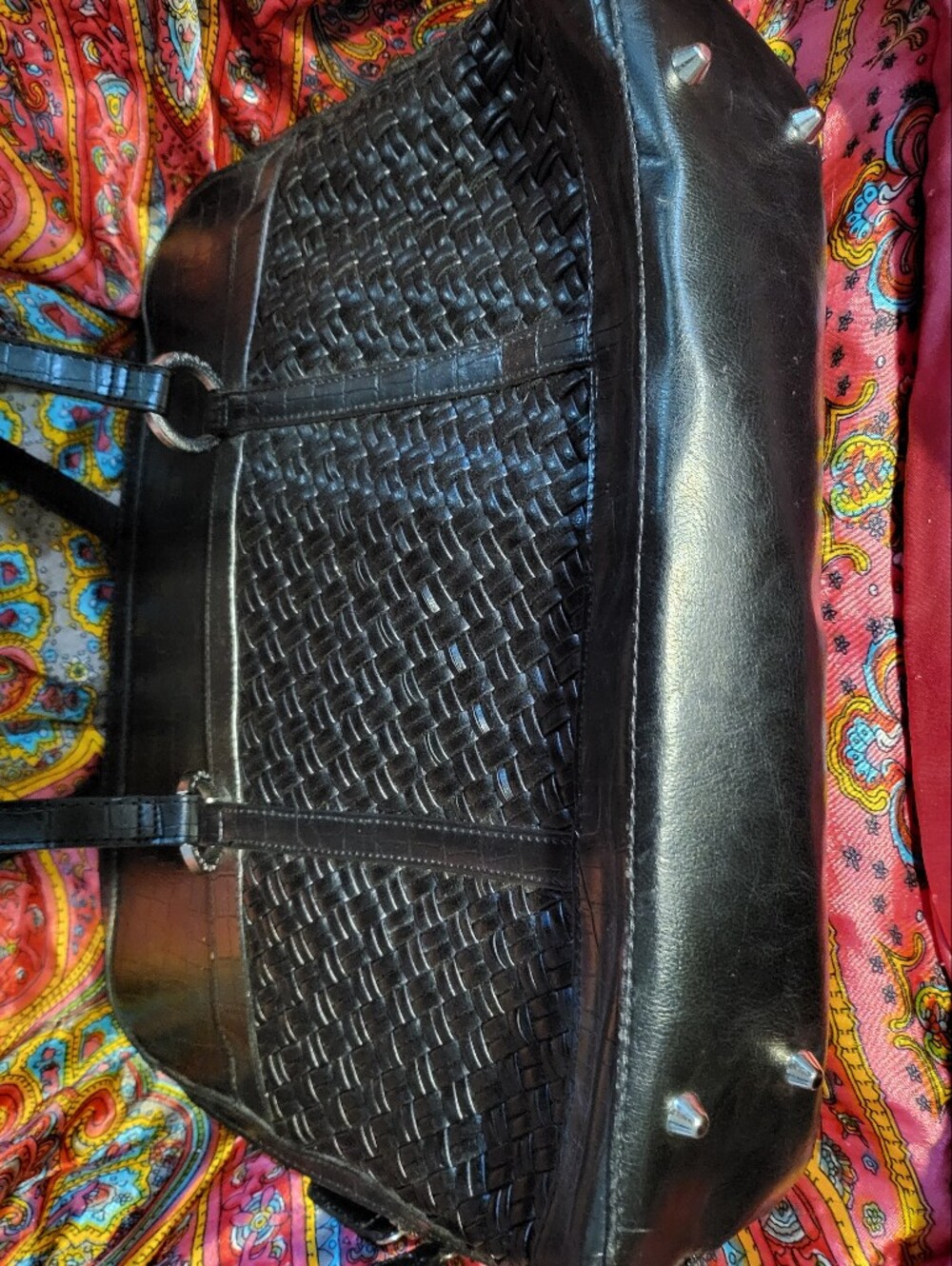 Coldwater Creek Hampton Computer Laptop Bag Black Faux Leather Woven Reptile - Picture 4 of 4